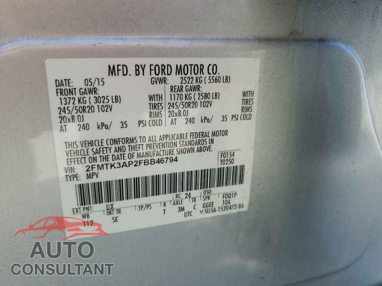 FORD EDGE 2015 - 2FMTK3AP2FBB46794
