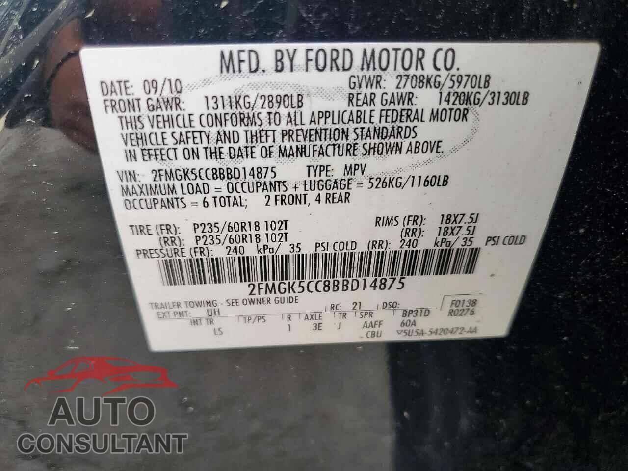 FORD FLEX 2011 - 2FMGK5CC8BBD14875