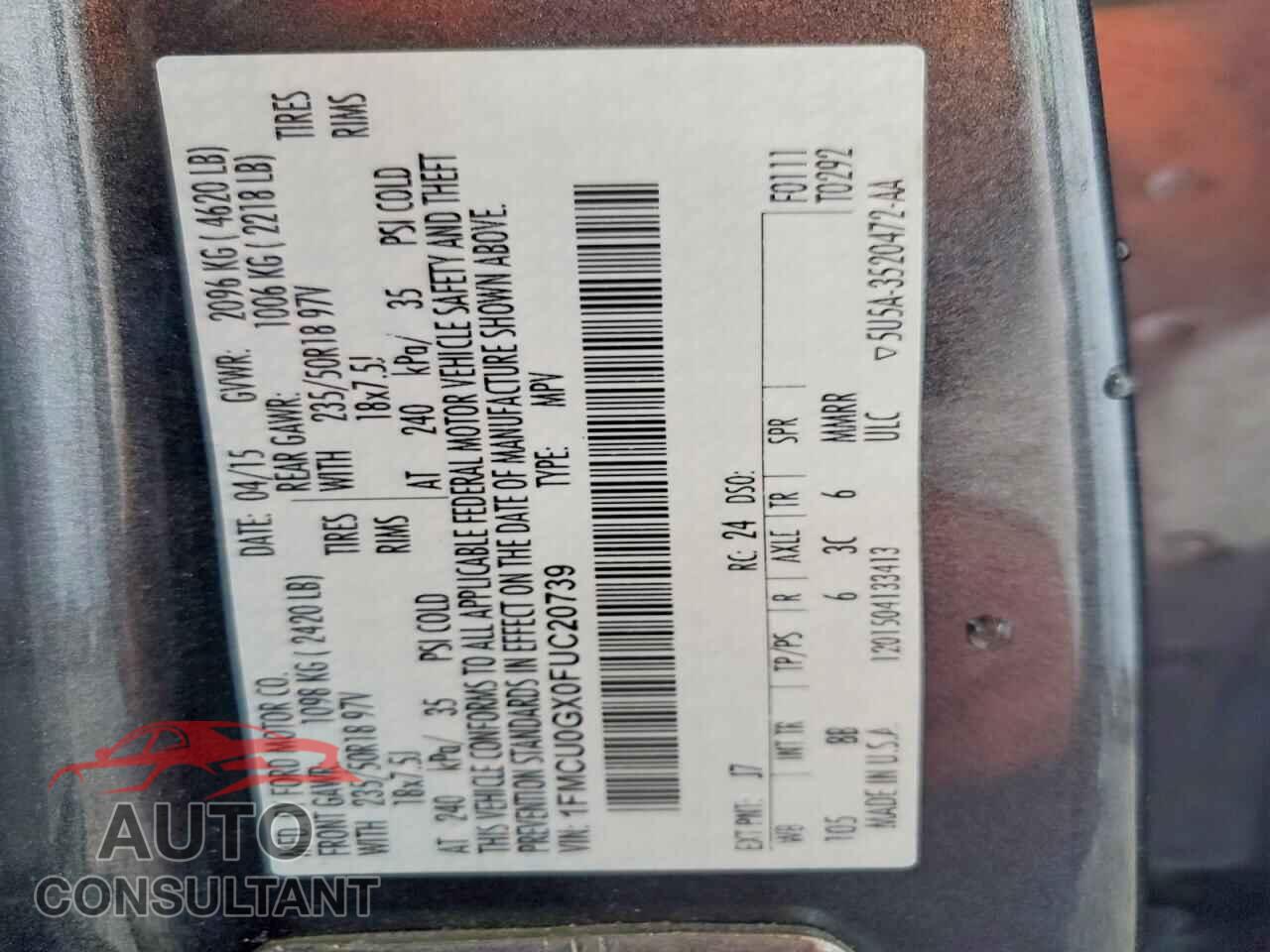FORD ESCAPE 2015 - 1FMCU0GX0FUC20739
