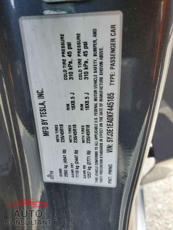 TESLA MODEL 3 2019 - 5YJ3E1EA0KF445185