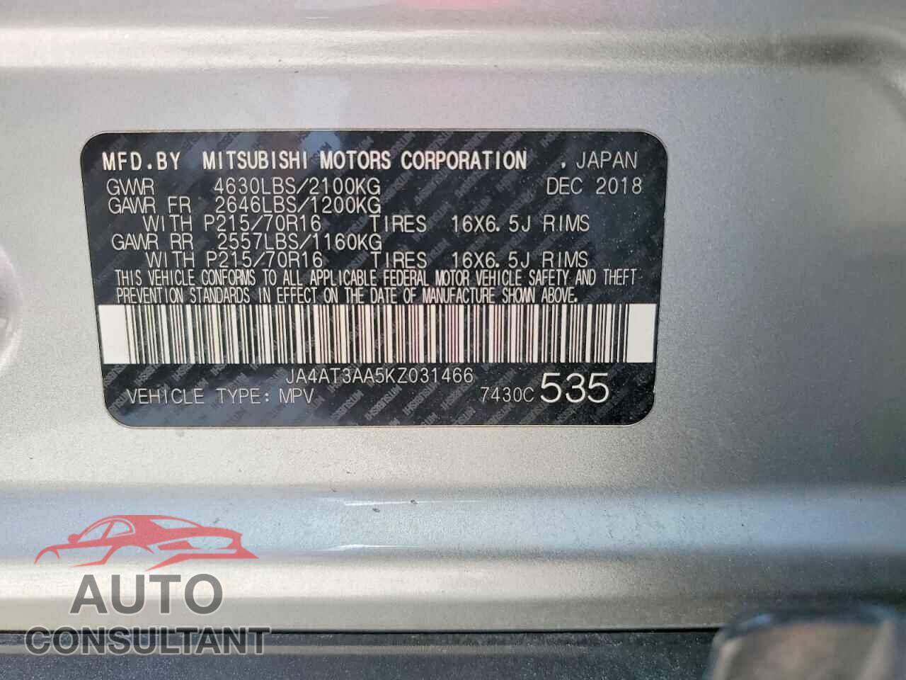 MITSUBISHI ECLIPSE 2019 - JA4AT3AA5KZ031466