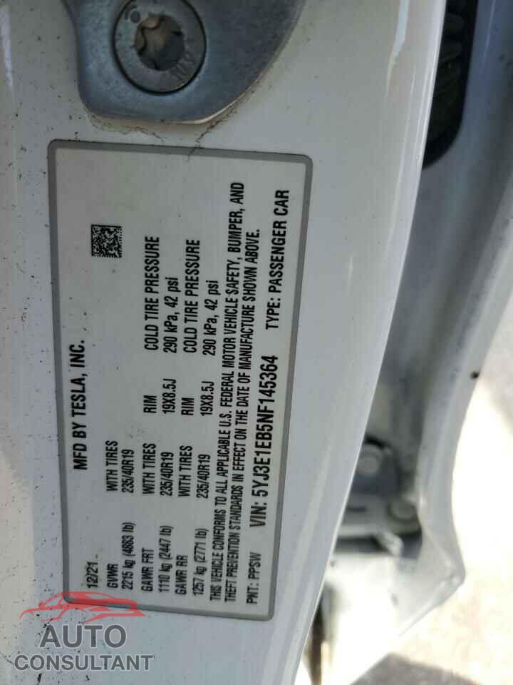 TESLA MODEL 3 2022 - 5YJ3E1EB5NF145364