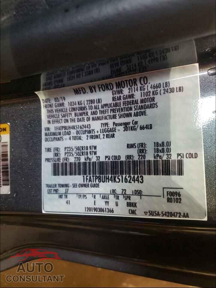 FORD MUSTANG 2019 - 1FATP8UH4K5162443