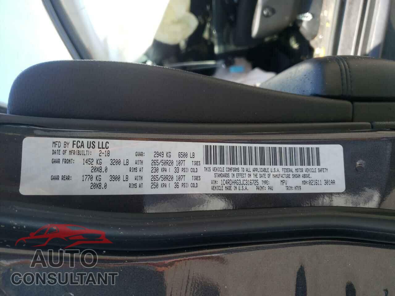 DODGE DURANGO 2018 - 1C4RDHAG3JC316725