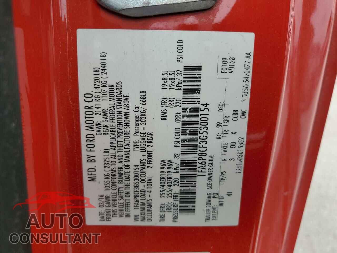 FORD MUSTANG 2016 - 1FA6P8CF3G5300154