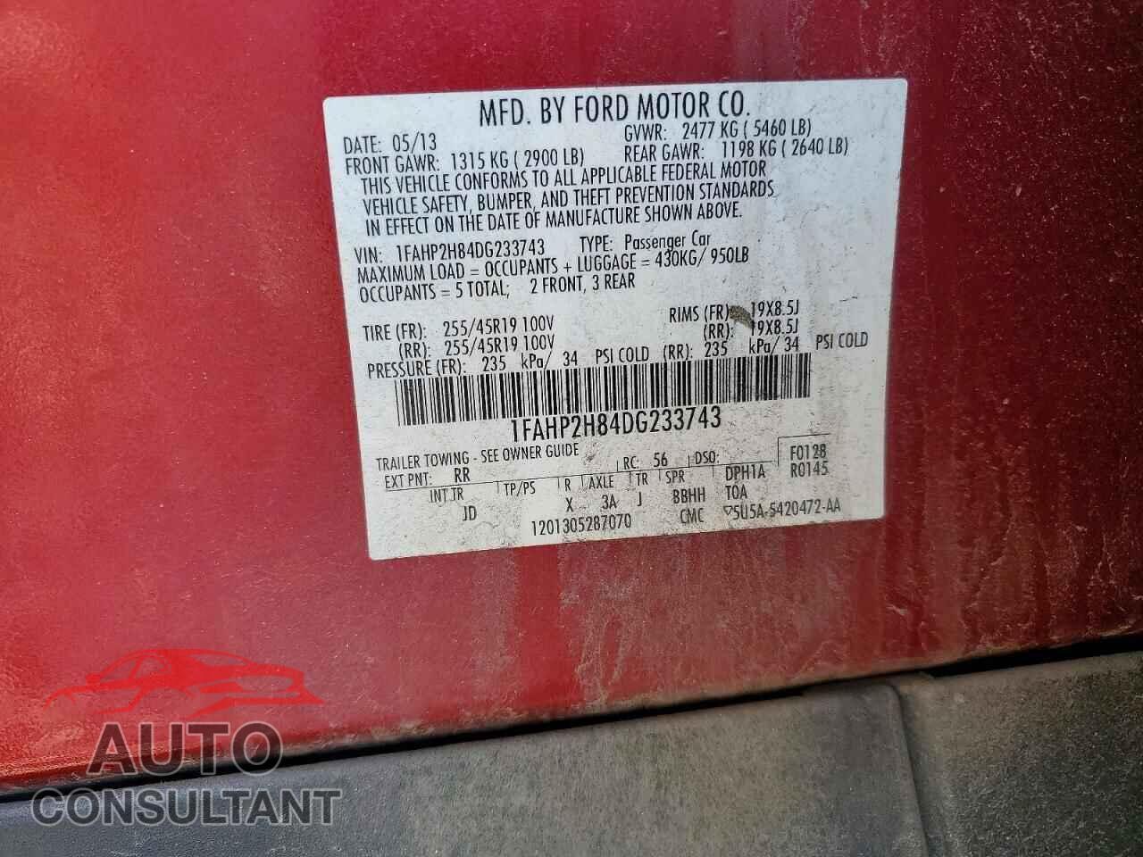FORD TAURUS 2013 - 1FAHP2H84DG233743
