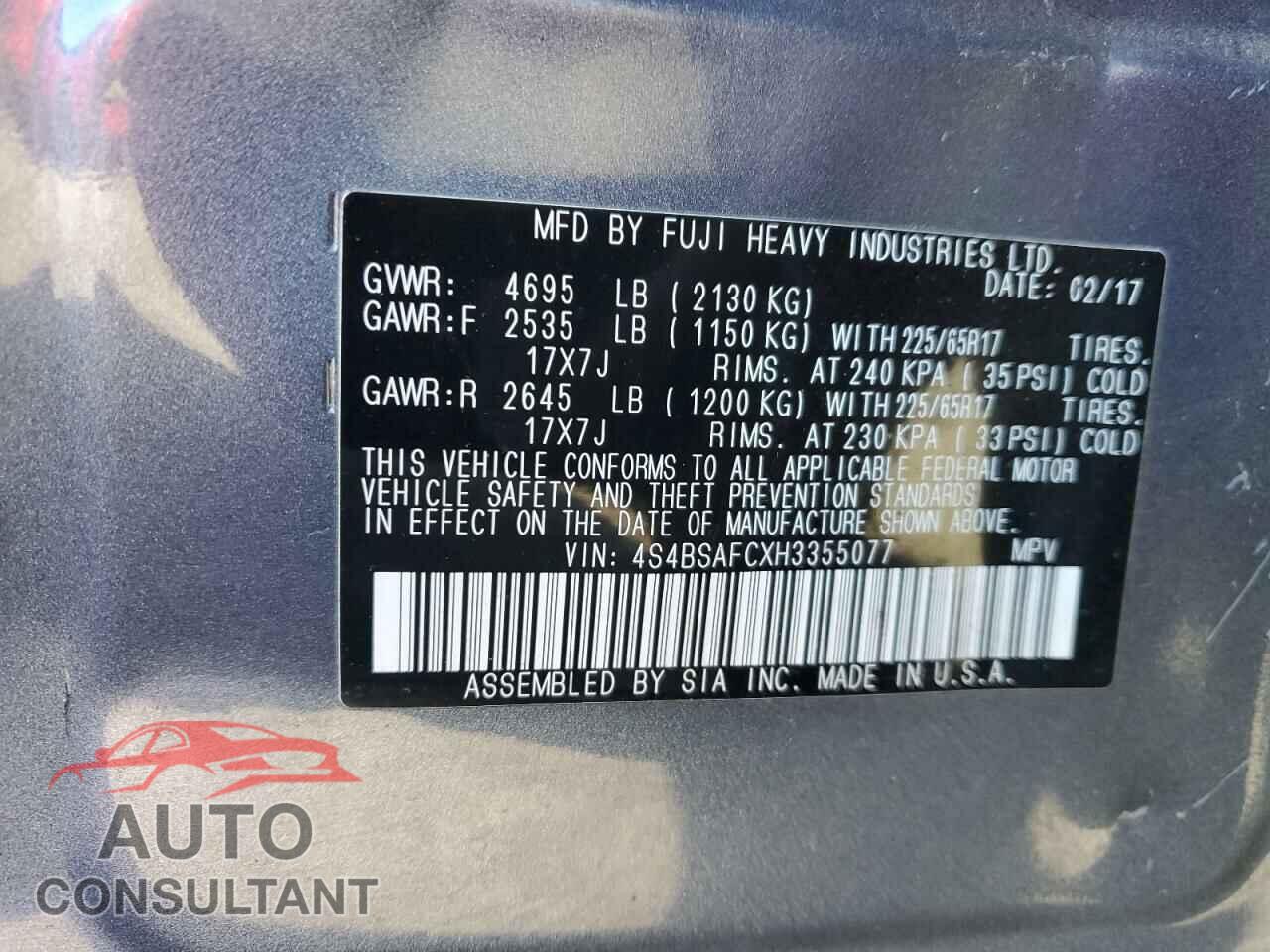 SUBARU OUTBACK 2017 - 4S4BSAFCXH3355077