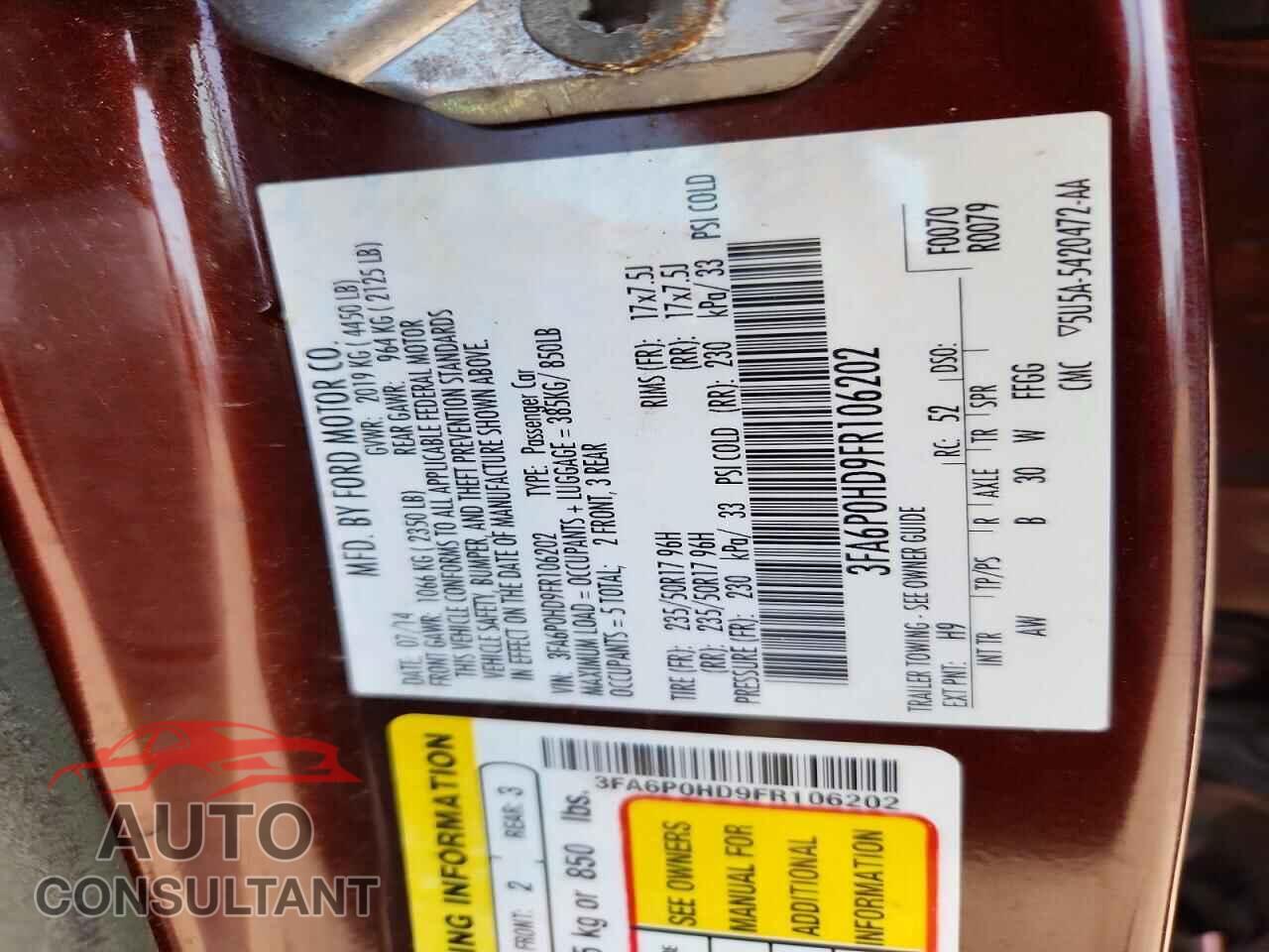 FORD FUSION 2015 - 3FA6P0HD9FR106202