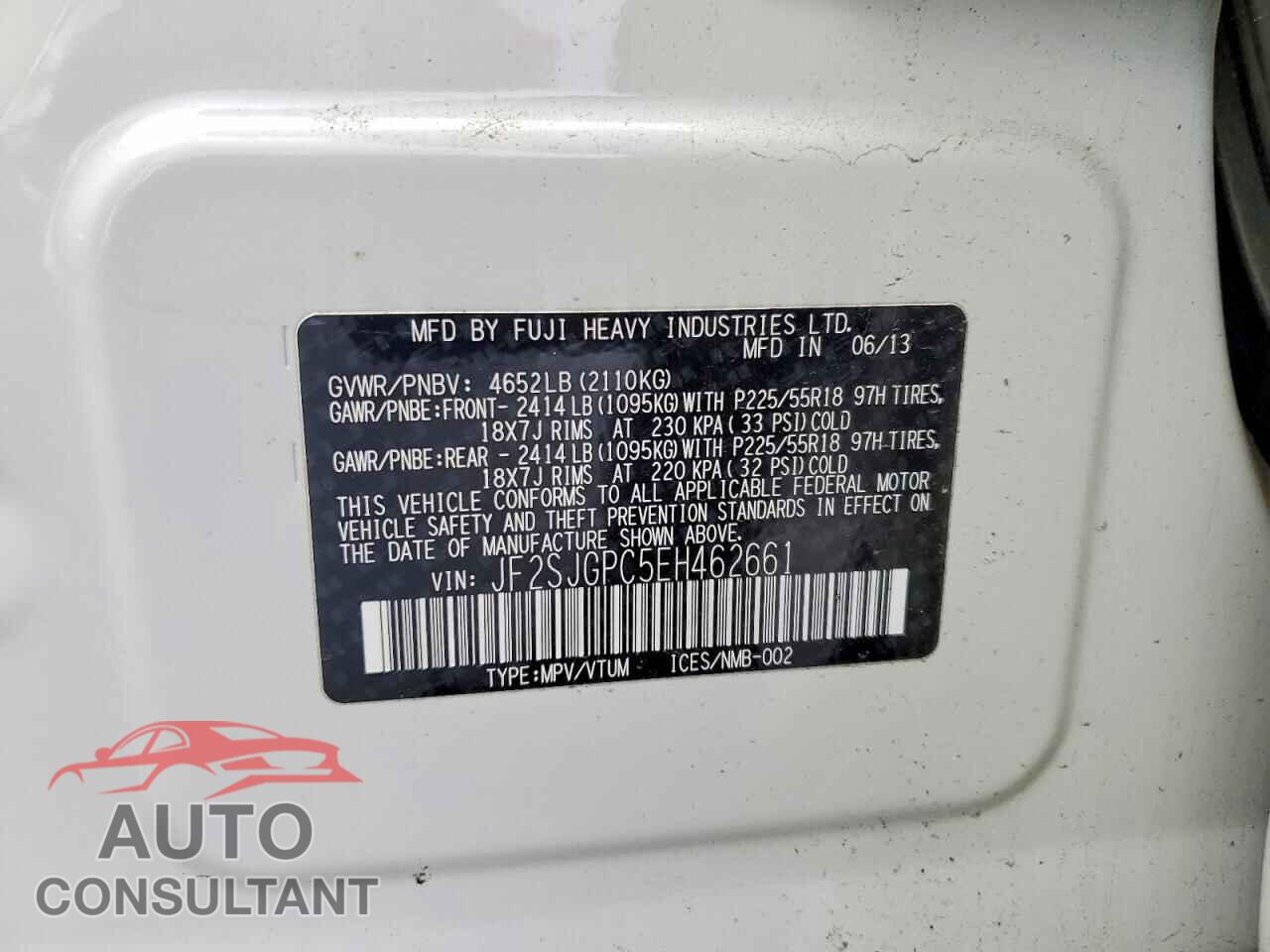 SUBARU FORESTER 2014 - JF2SJGPC5EH462661