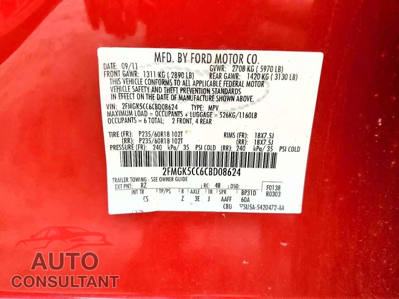 FORD FLEX 2012 - 2FMGK5CC6CBD08624