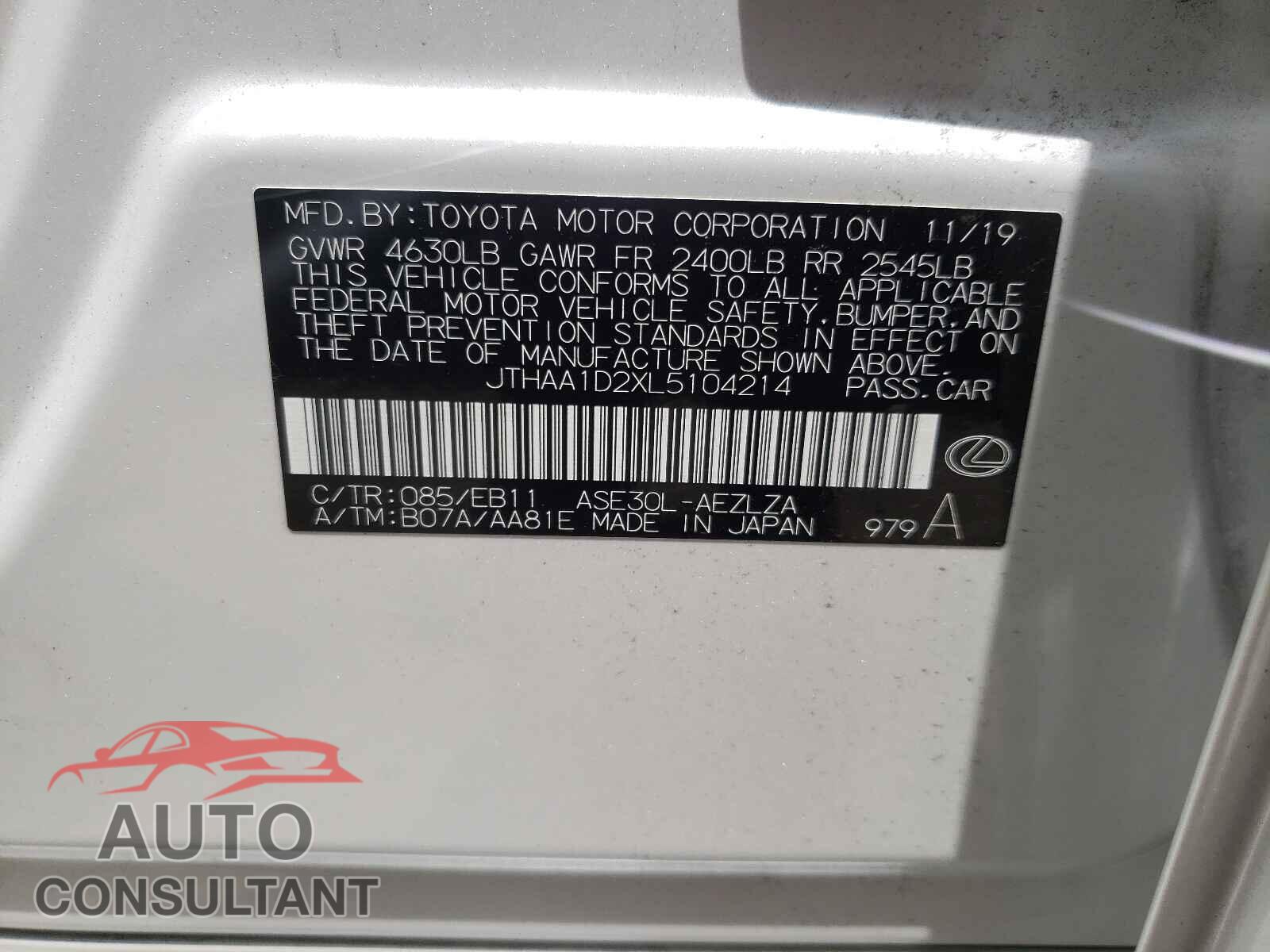 LEXUS IS 2020 - JTHAA1D2XL5104214