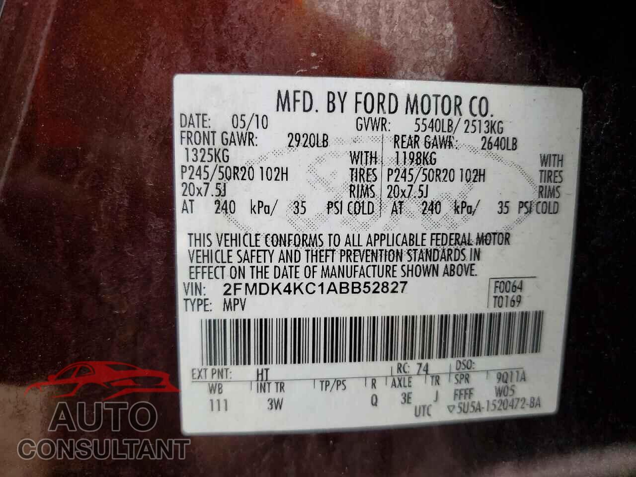 FORD EDGE 2010 - 2FMDK4KC1ABB52827