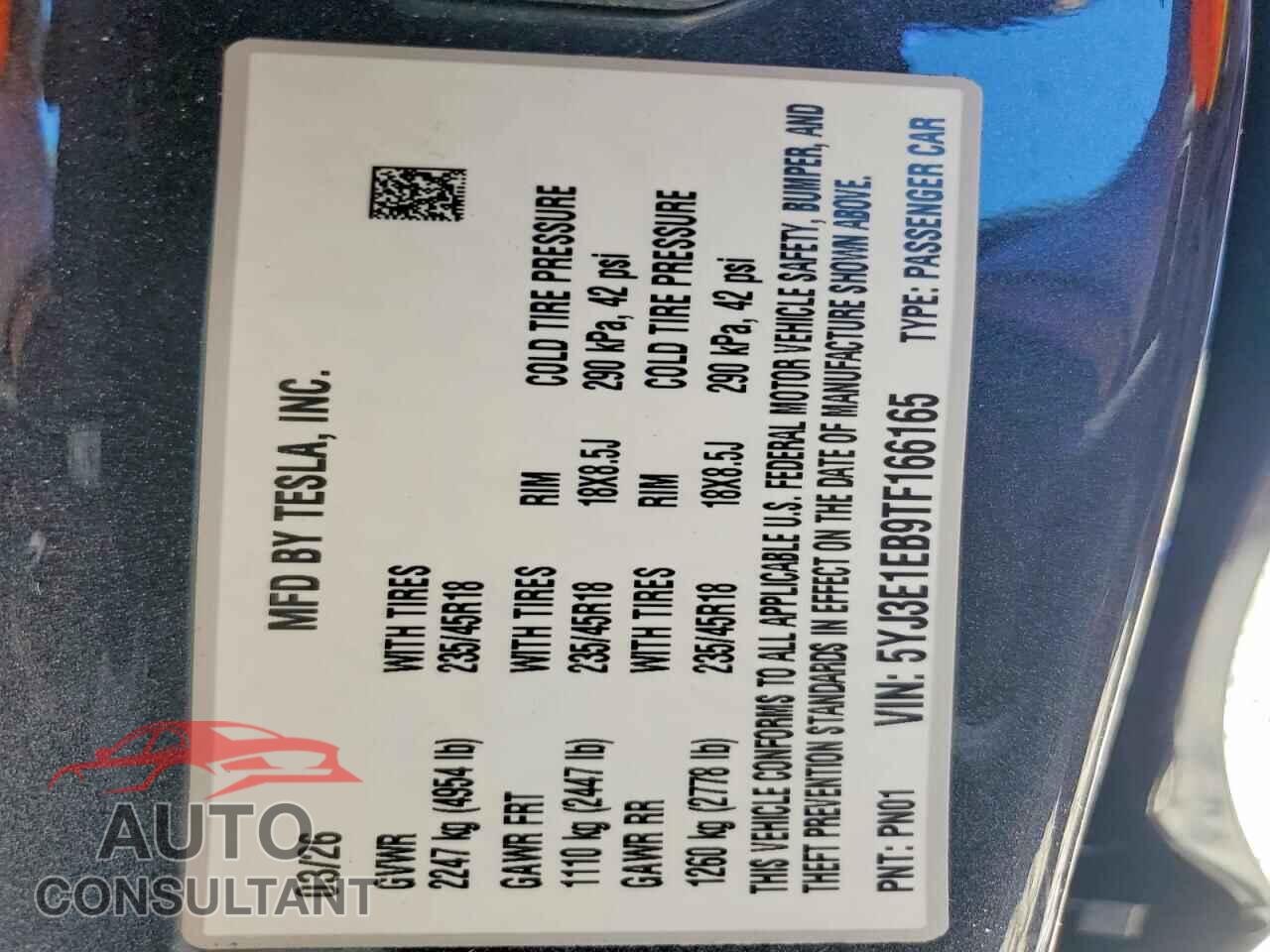 TESLA MODEL 3 2026 - 5YJ3E1EB9TF166165