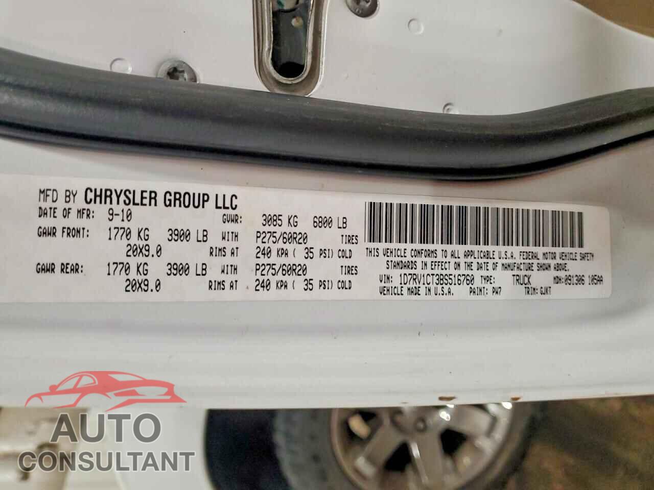 DODGE RAM 1500 2011 - 1D7RV1CT3BS516760