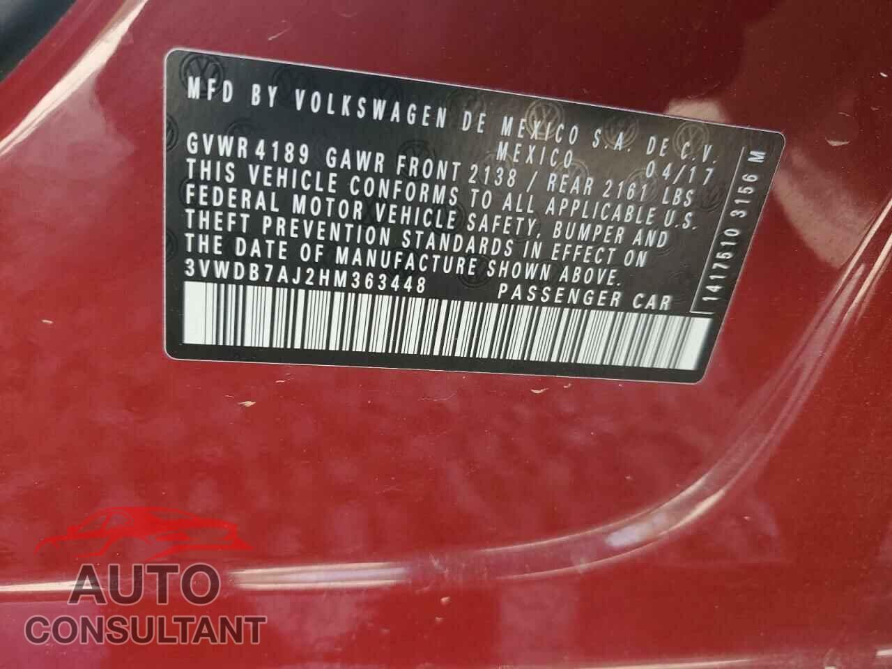 VOLKSWAGEN JETTA 2017 - 3VWDB7AJ2HM363448
