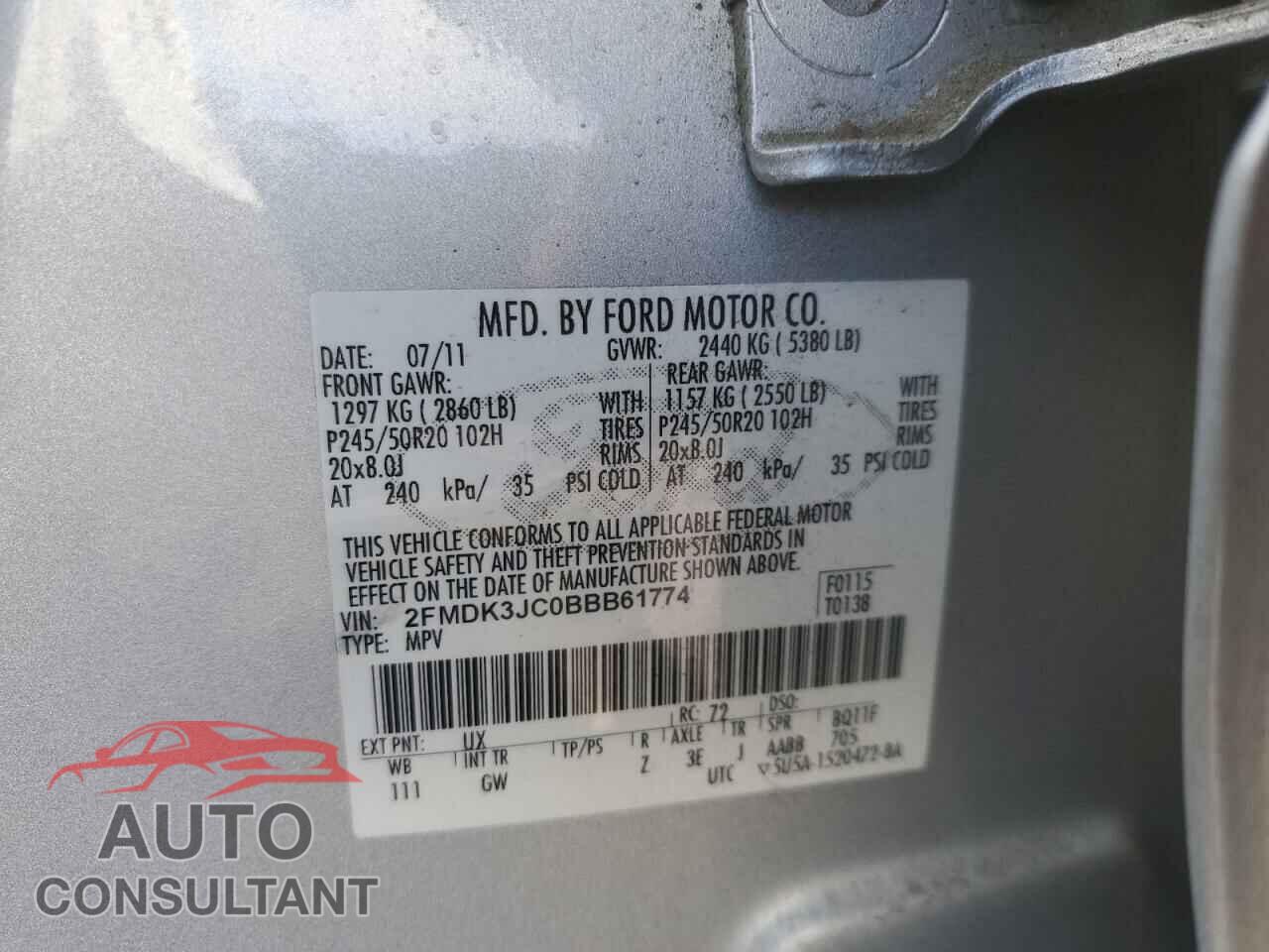 FORD EDGE 2011 - 2FMDK3JC0BBB61774