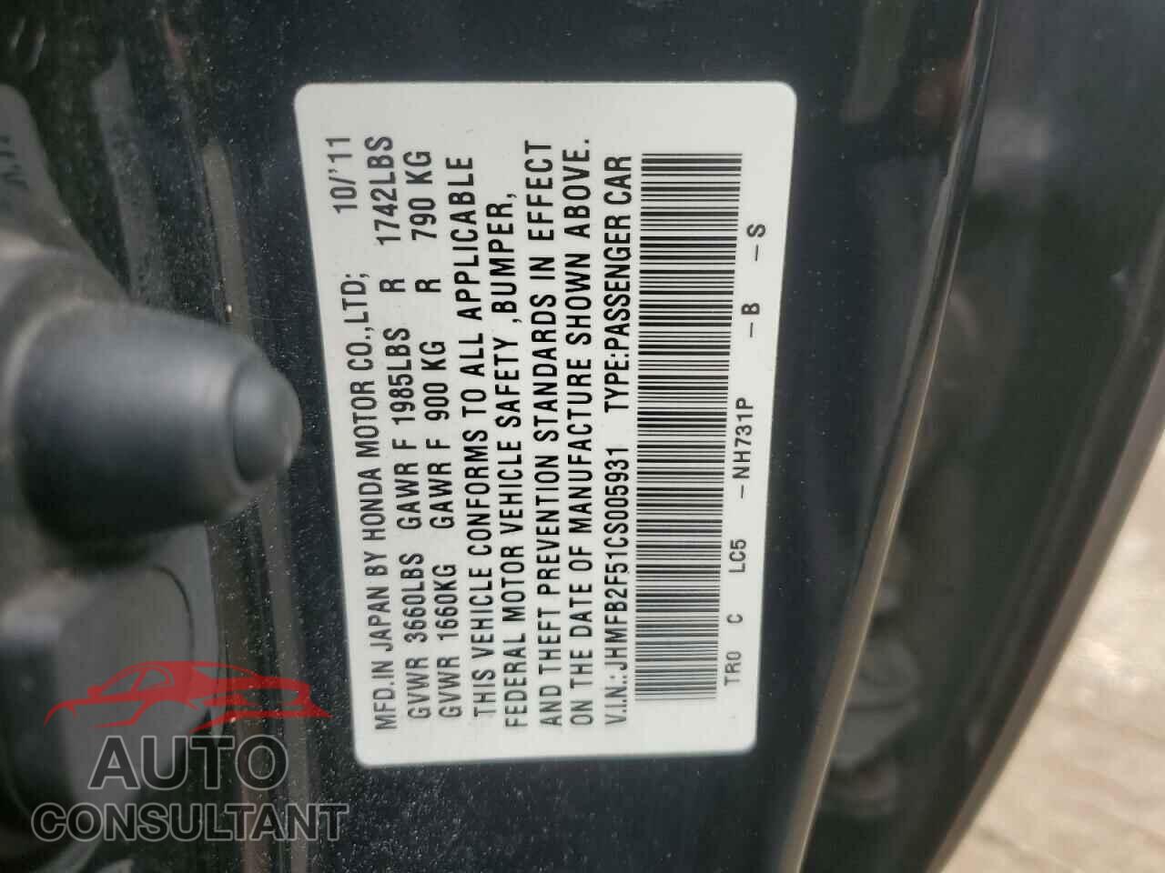 HONDA CIVIC 2012 - JHMFB2F51CS005931