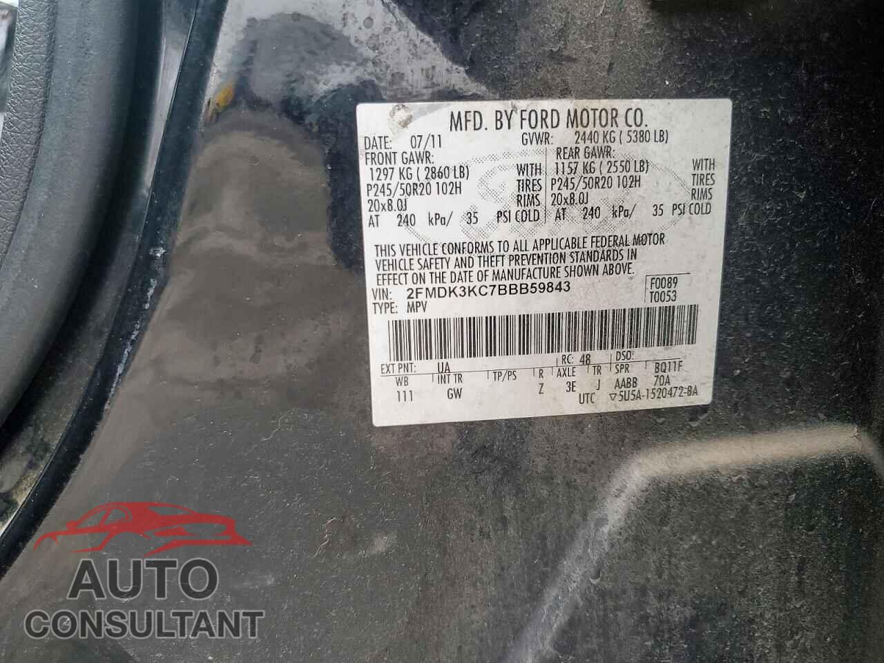 FORD EDGE 2011 - 2FMDK3KC7BBB59843