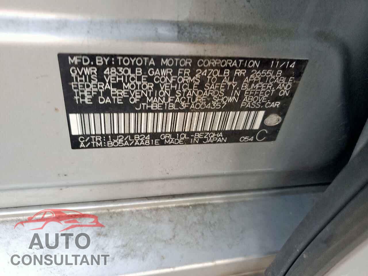 LEXUS GS350 2015 - JTHBE1BL3FA004357