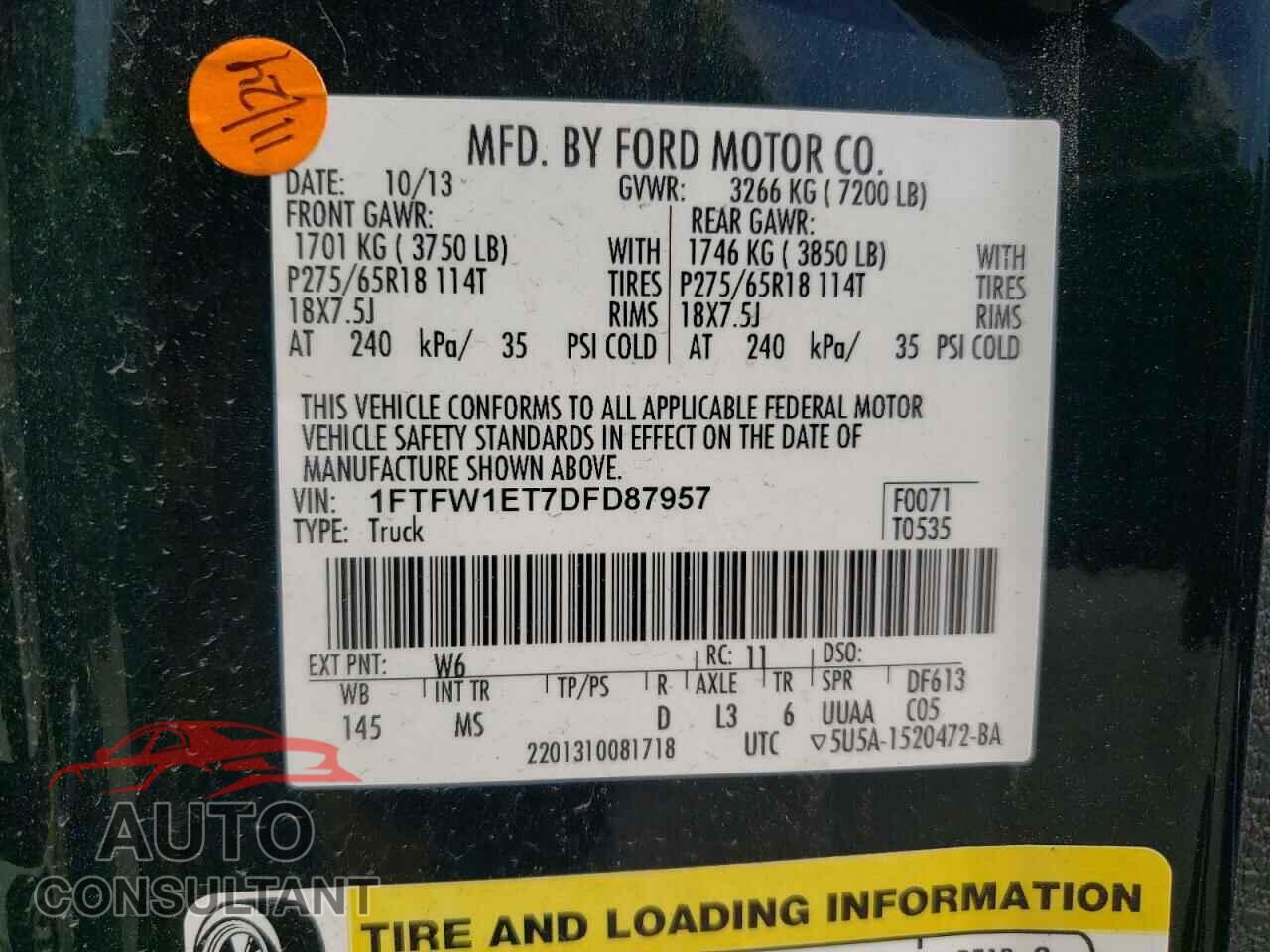 FORD F-150 2013 - 1FTFW1ET7DFD87957