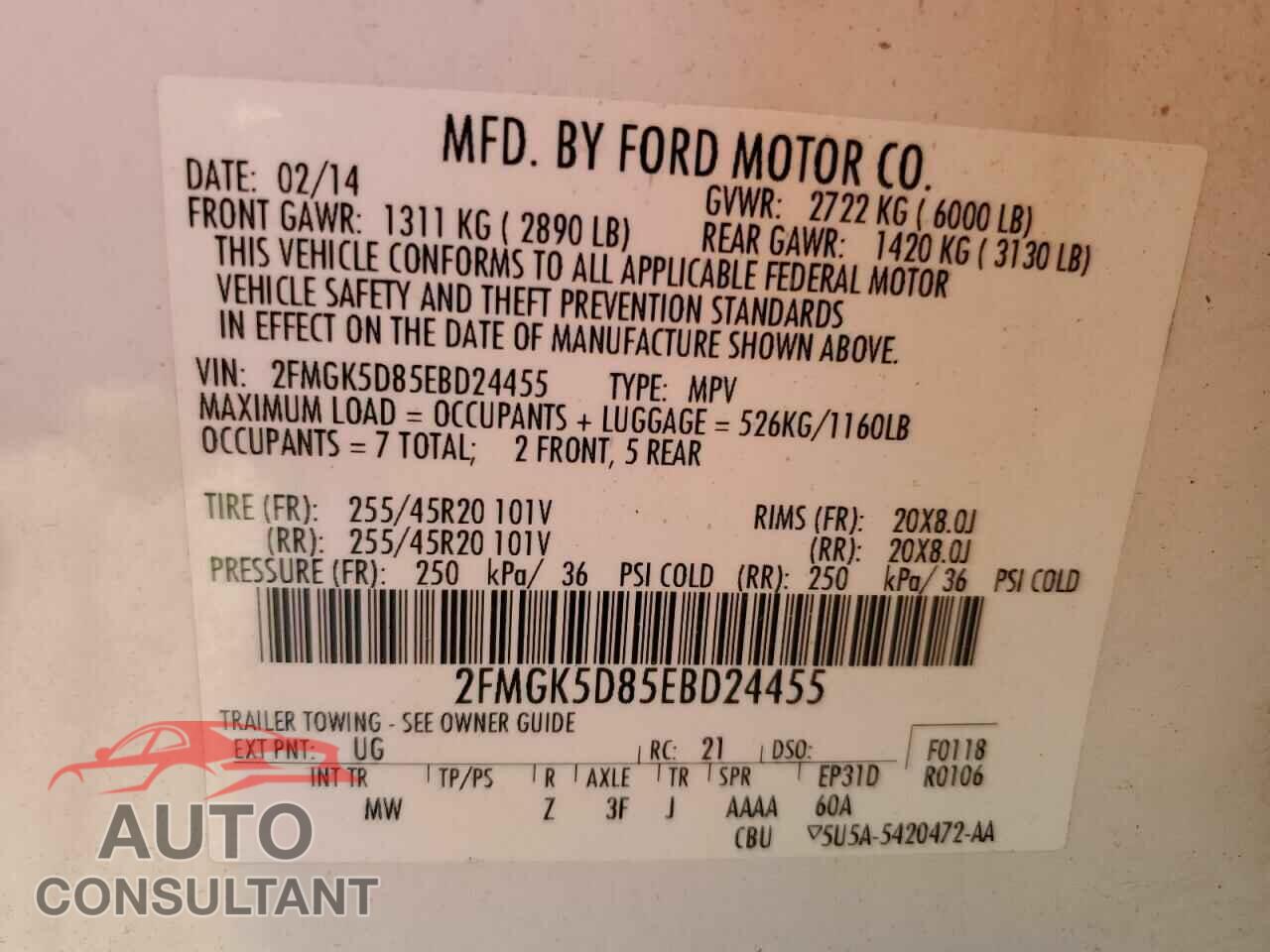 FORD FLEX 2014 - 2FMGK5D85EBD24455