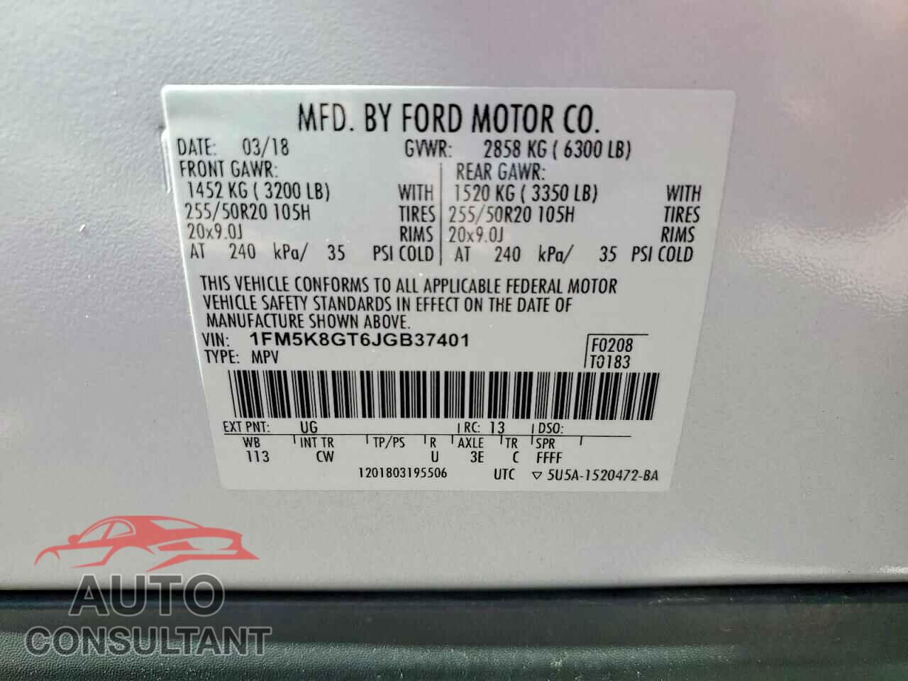 FORD EXPLORER 2018 - 1FM5K8GT6JGB37401
