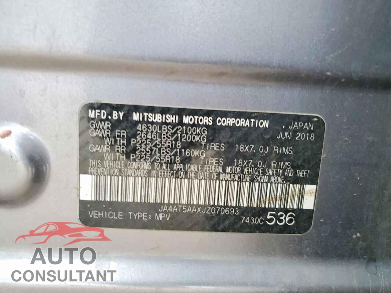 MITSUBISHI ECLIPSE 2018 - JA4AT5AAXJZ070693