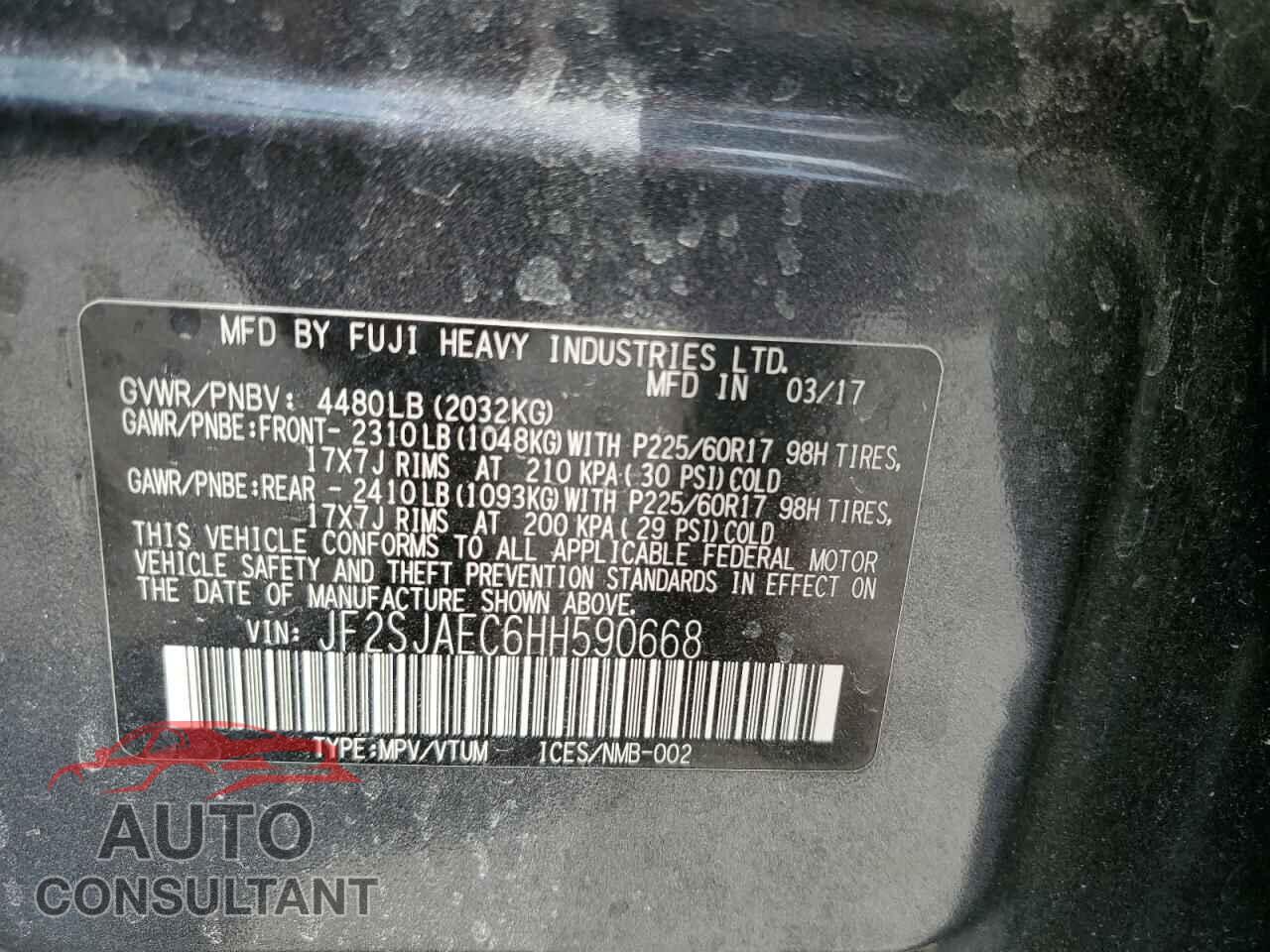 SUBARU FORESTER 2017 - JF2SJAEC6HH590668