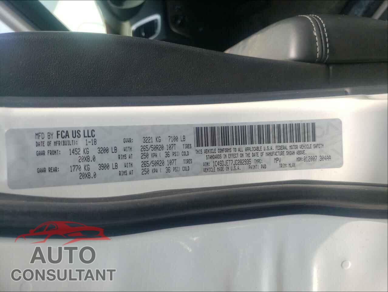 DODGE DURANGO 2018 - 1C4SDJET7JC282935