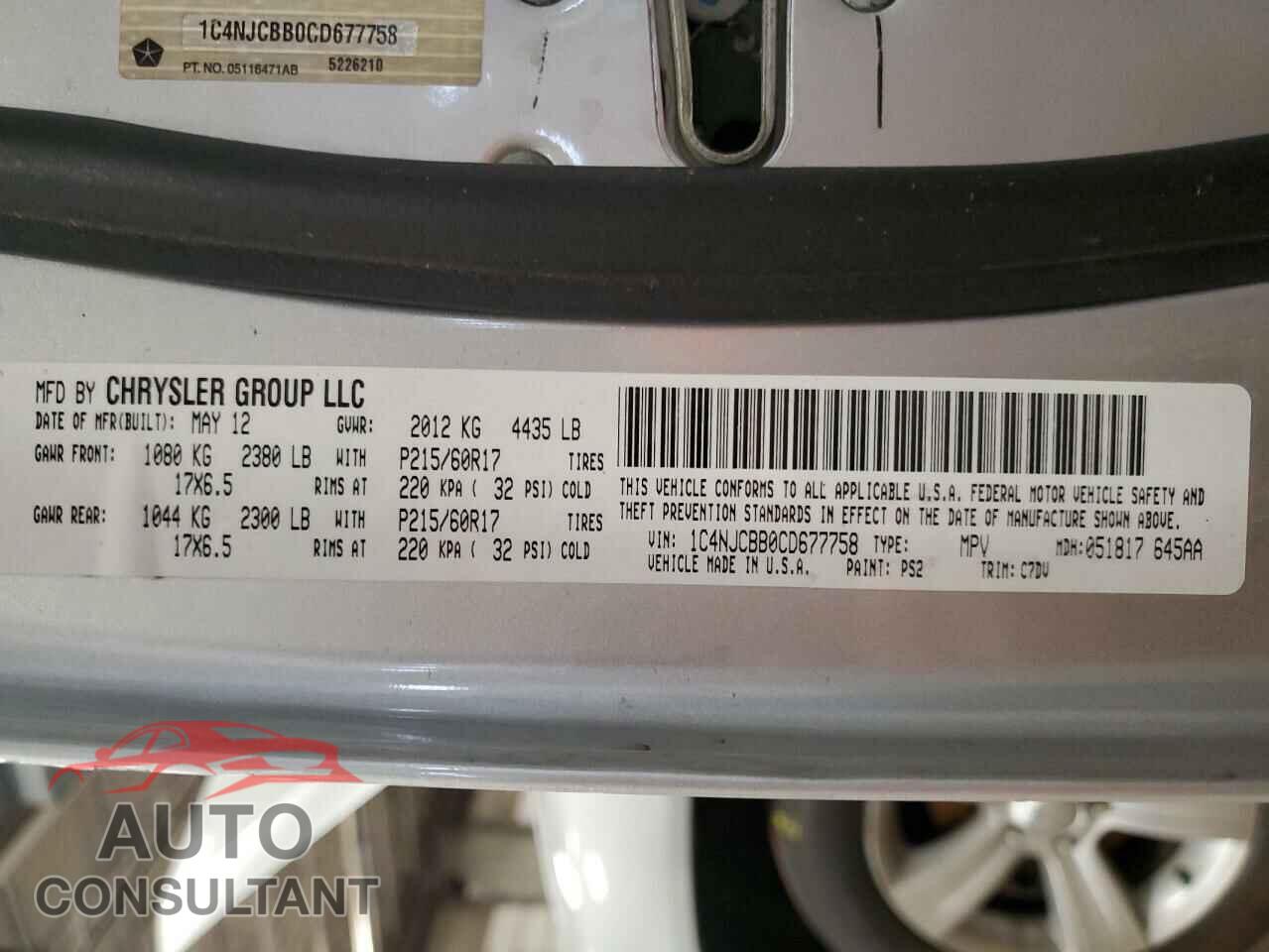 JEEP COMPASS 2012 - 1C4NJCBB0CD677758