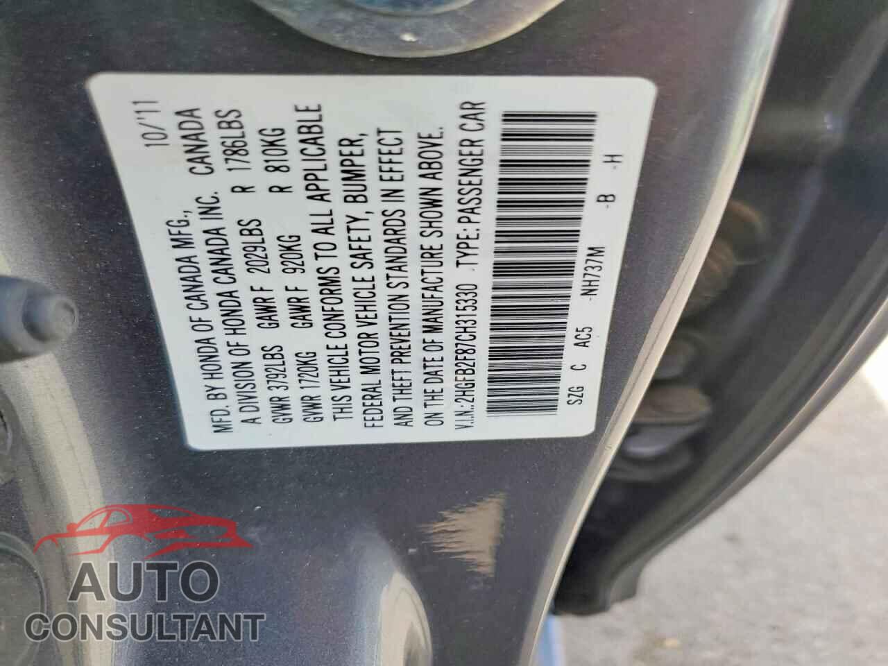 HONDA CIVIC 2012 - 2HGFB2F87CH315330