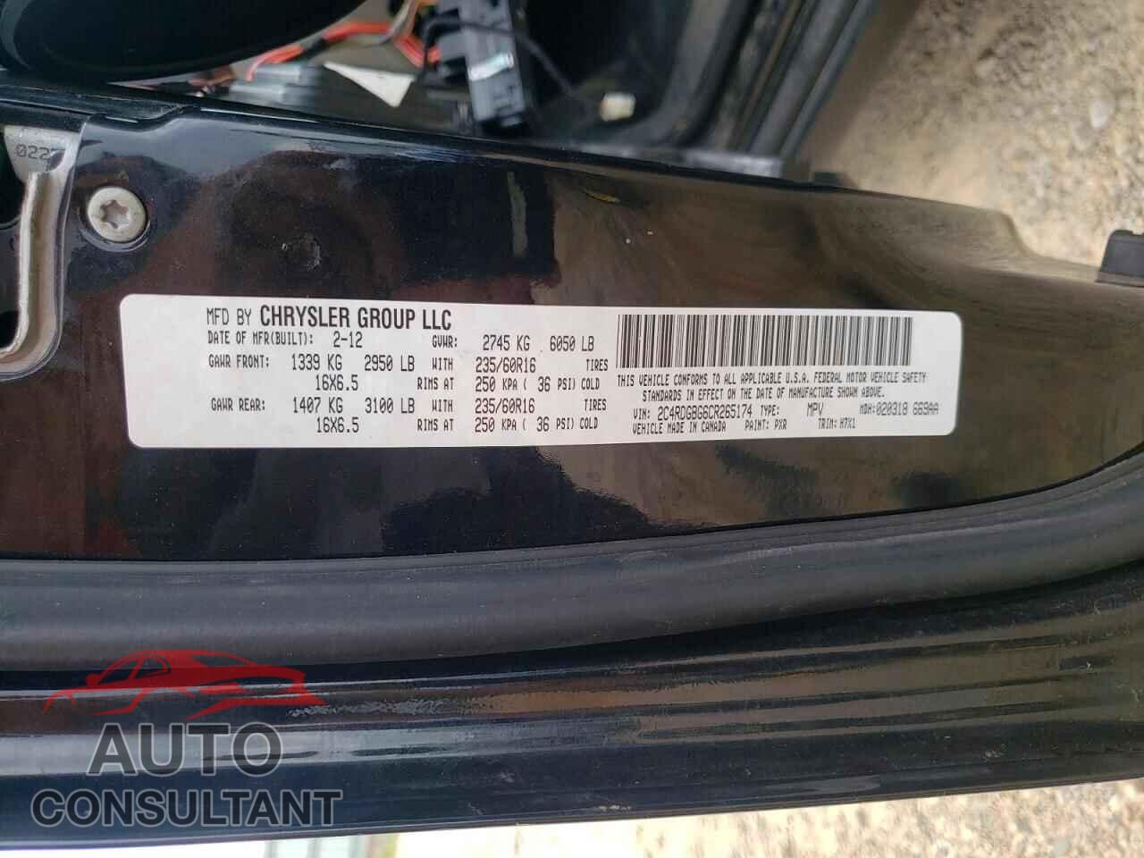 DODGE CARAVAN 2012 - 2C4RDGBG6CR265174