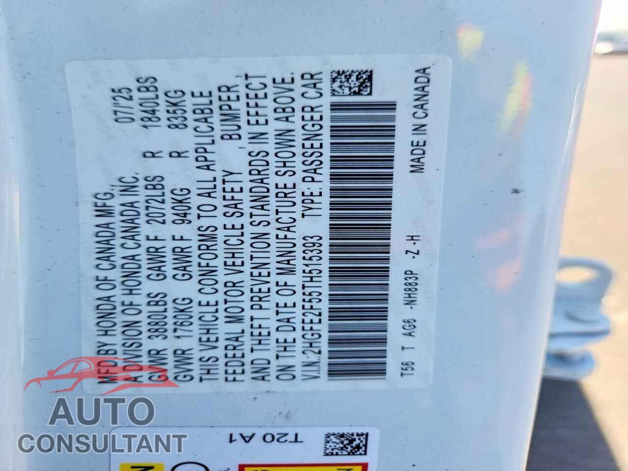 HONDA CIVIC 2026 - 2HGFE2F55TH515393
