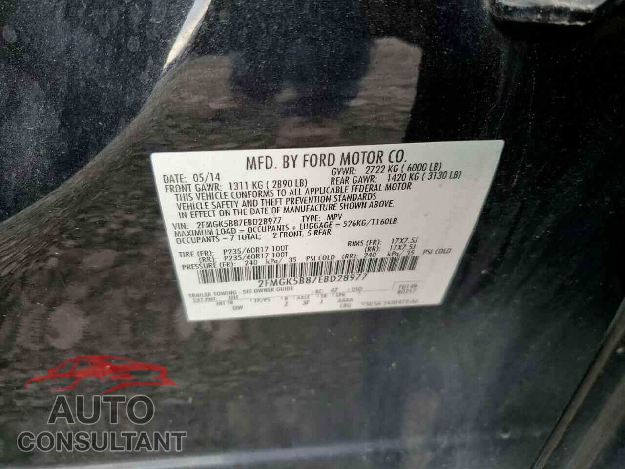 FORD FLEX 2014 - 2FMGK5B87EBD28977