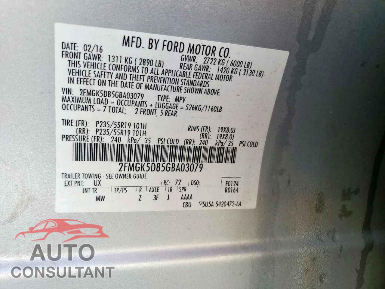 FORD FLEX 2016 - 2FMGK5D85GBA03079