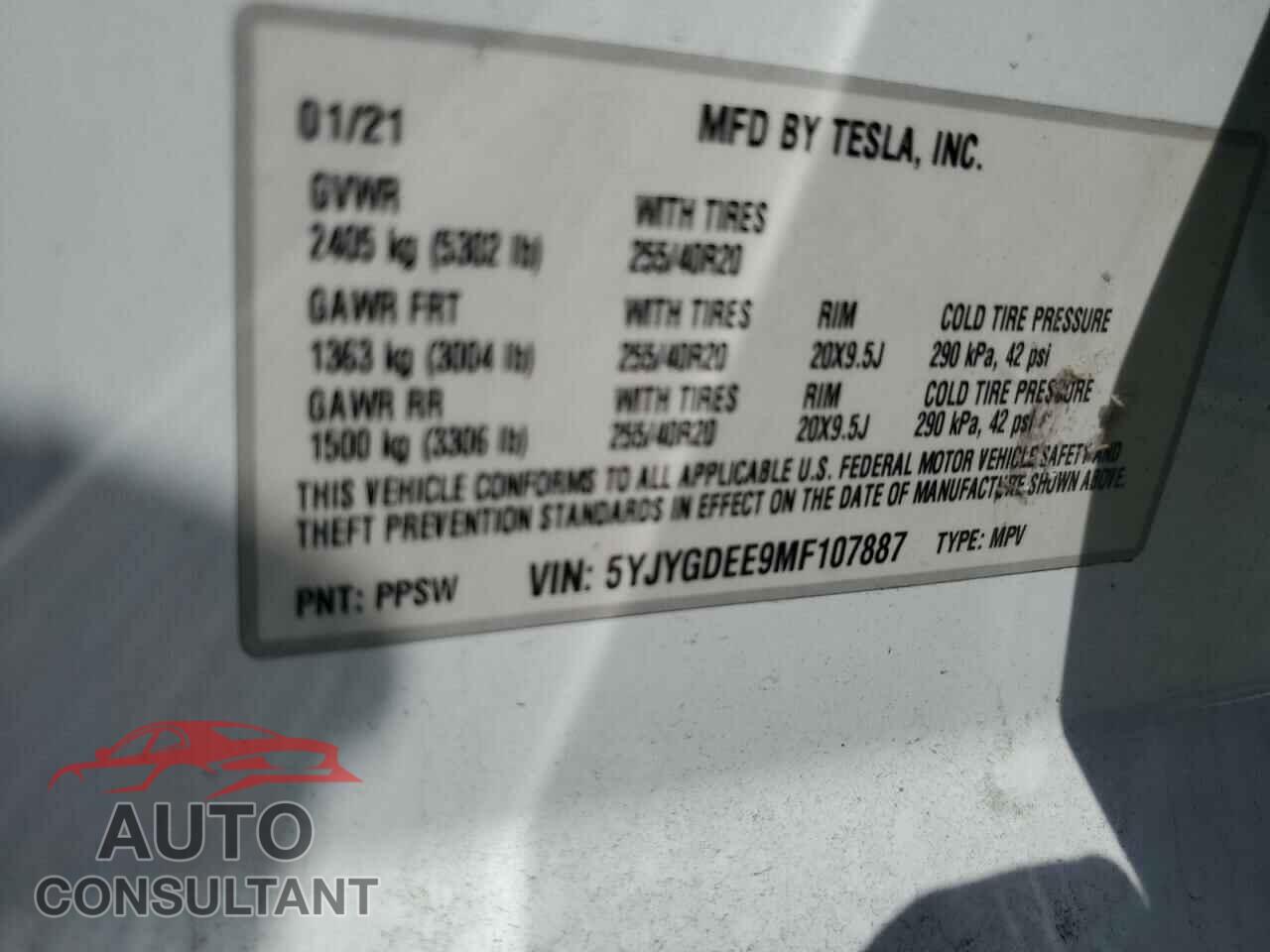 TESLA MODEL Y 2021 - 5YJYGDEE9MF107887