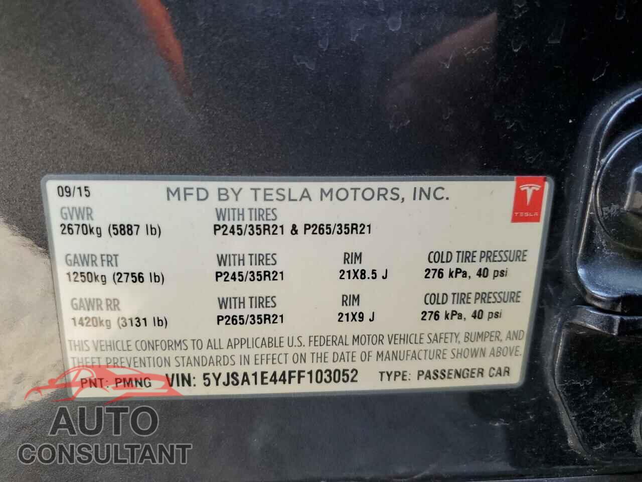 TESLA MODEL S 2015 - 5YJSA1E44FF103052