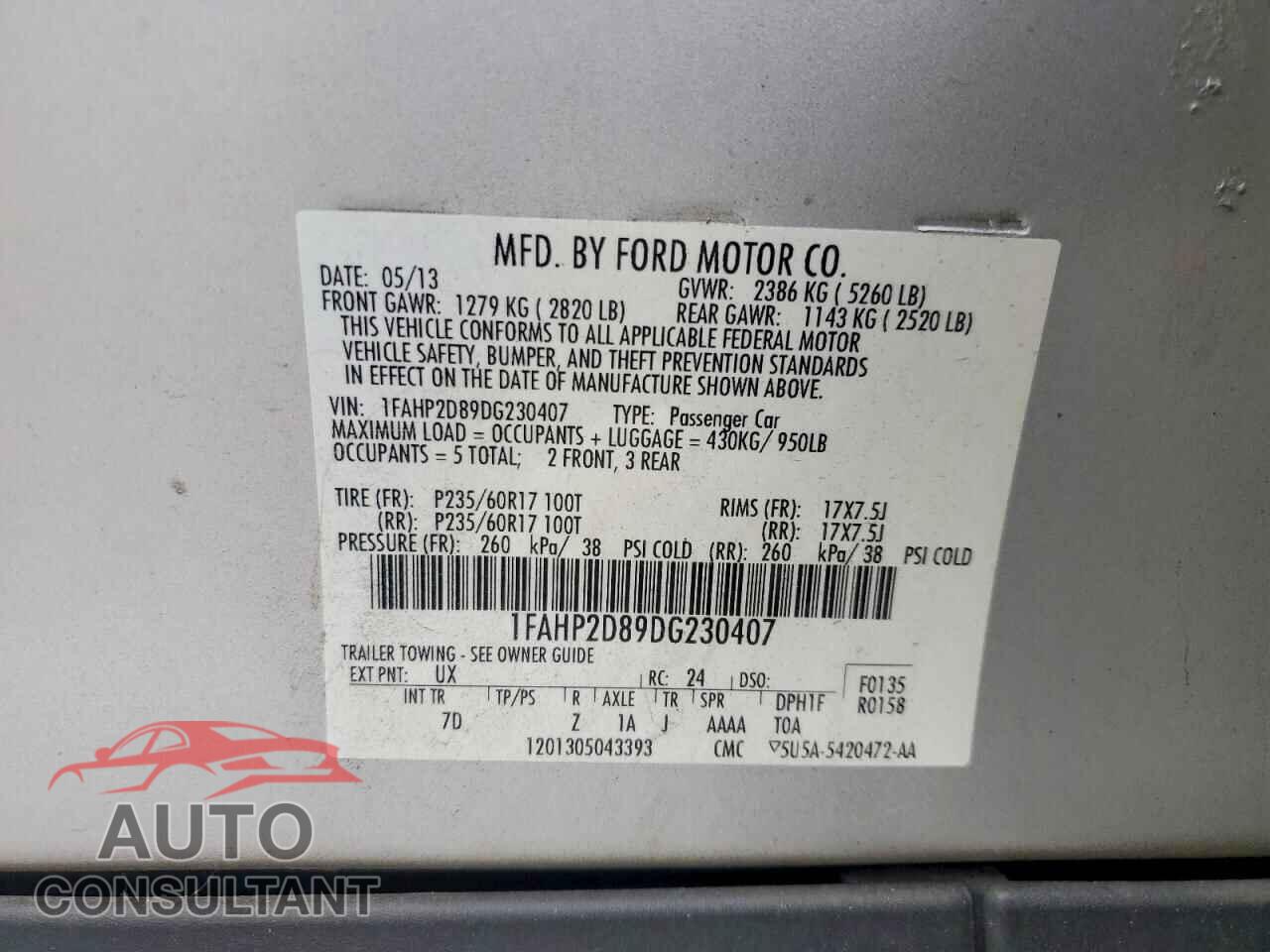 FORD TAURUS 2013 - 1FAHP2D89DG230407