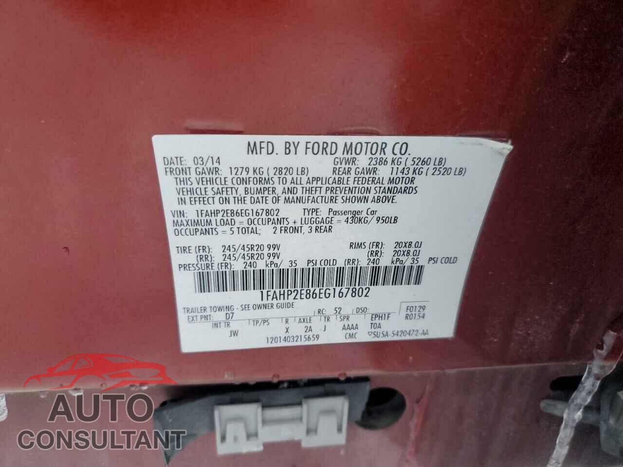 FORD TAURUS 2014 - 1FAHP2E86EG167802
