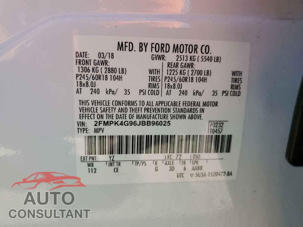 FORD EDGE 2018 - 2FMPK4G96JBB96025