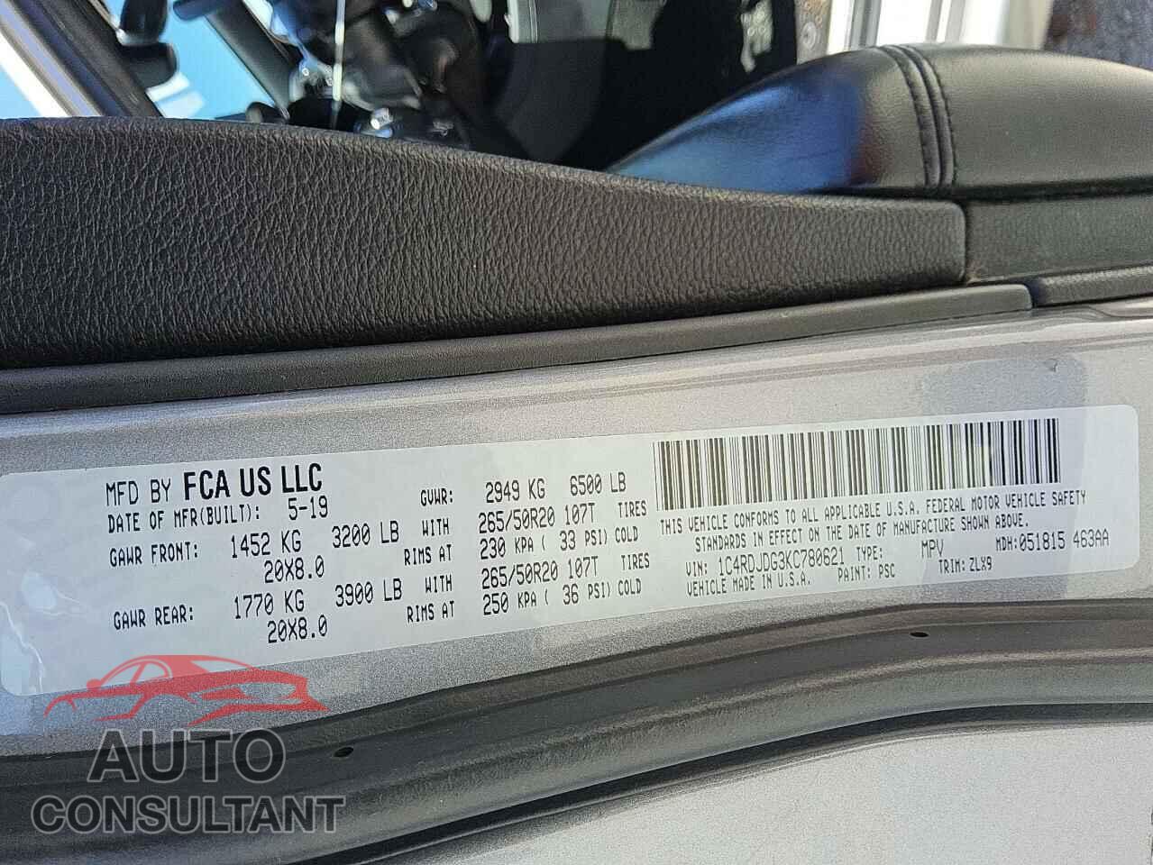 DODGE DURANGO 2019 - 1C4RDJDG3KC780621