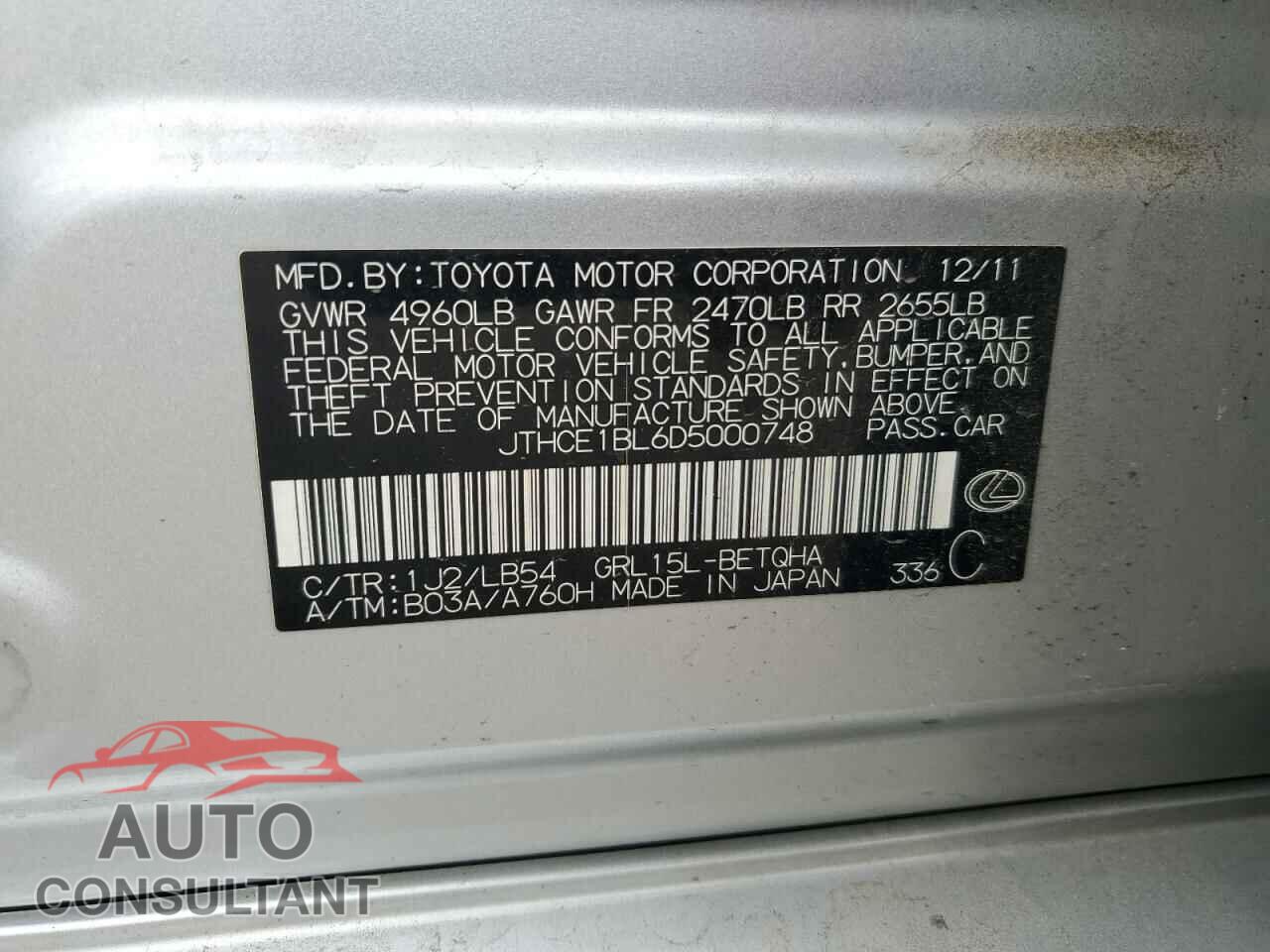 LEXUS GS350 2013 - JTHCE1BL6D5000748
