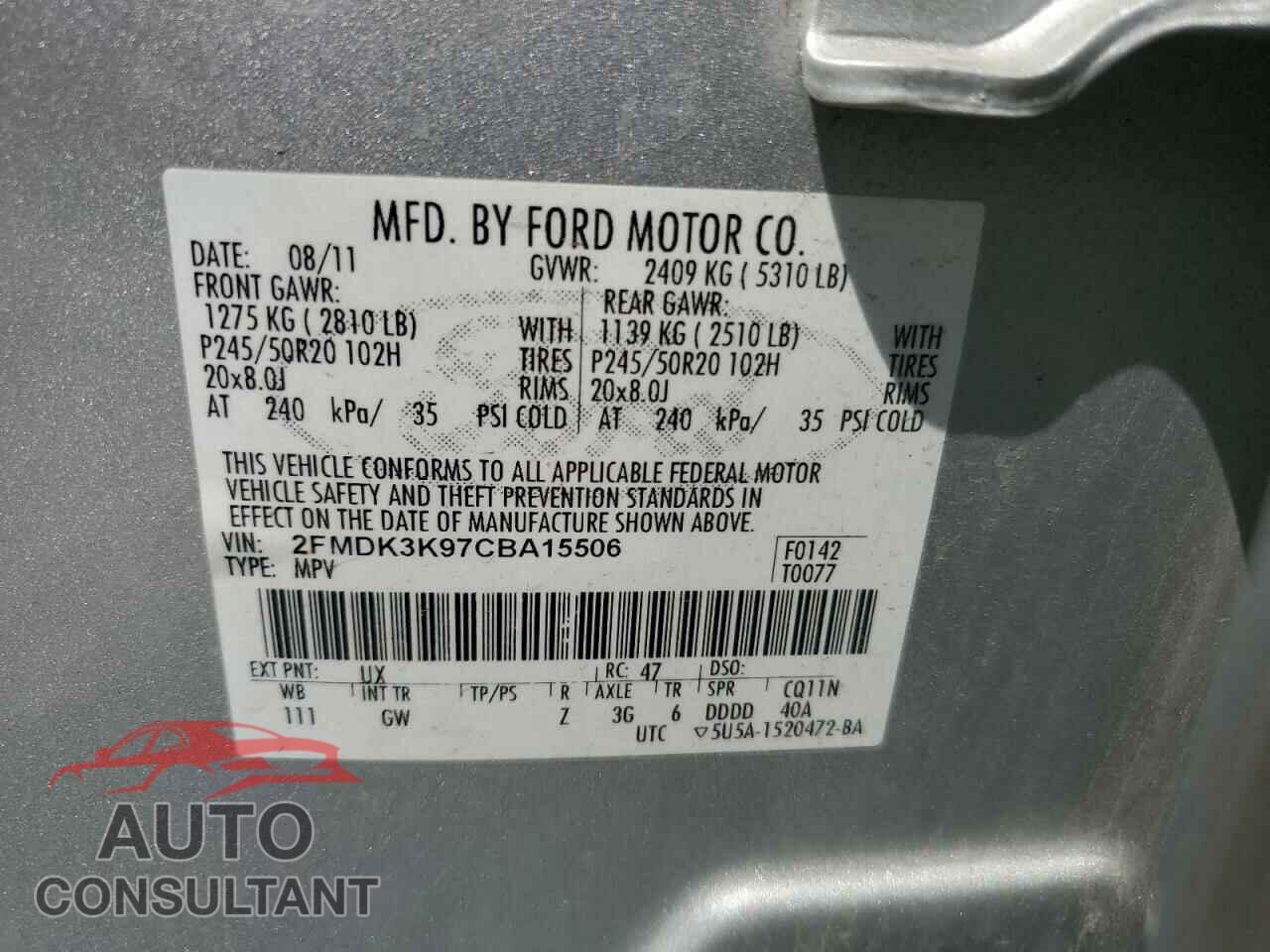 FORD EDGE 2012 - 2FMDK3K97CBA15506