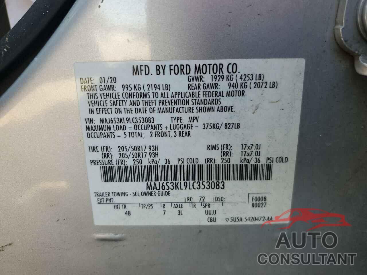 FORD ECOSPORT 2020 - MAJ6S3KL9LC353083