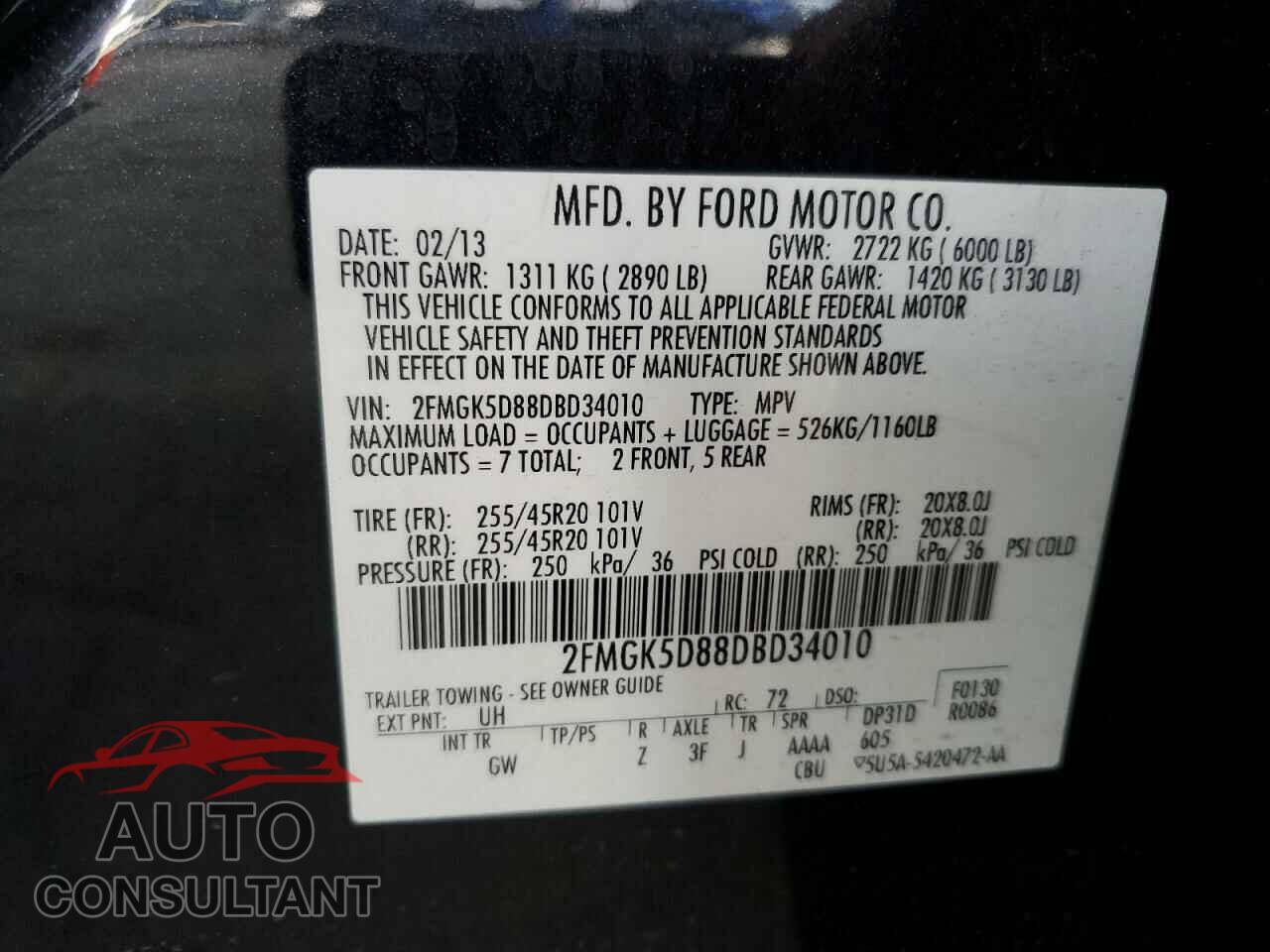 FORD FLEX 2013 - 2FMGK5D88DBD34010