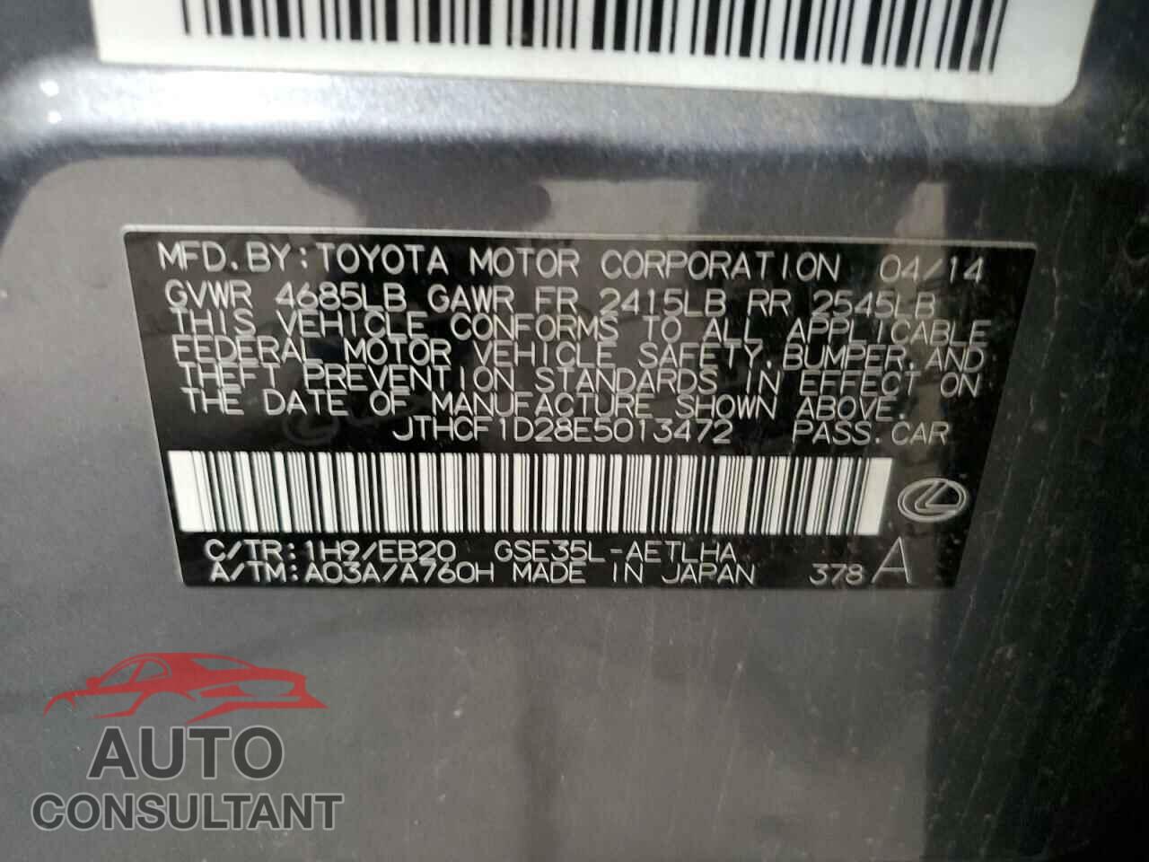 LEXUS IS 2014 - JTHCF1D28E5013472