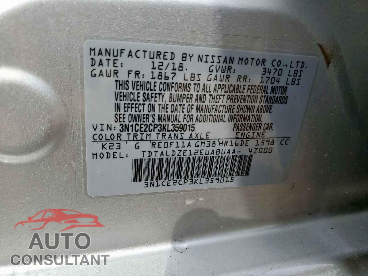 NISSAN VERSA 2019 - 3N1CE2CP3KL359015