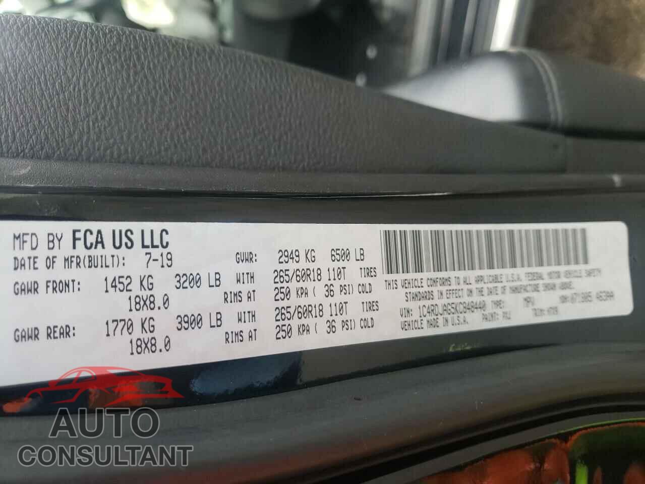 DODGE DURANGO 2019 - 1C4RDJAG5KC848440