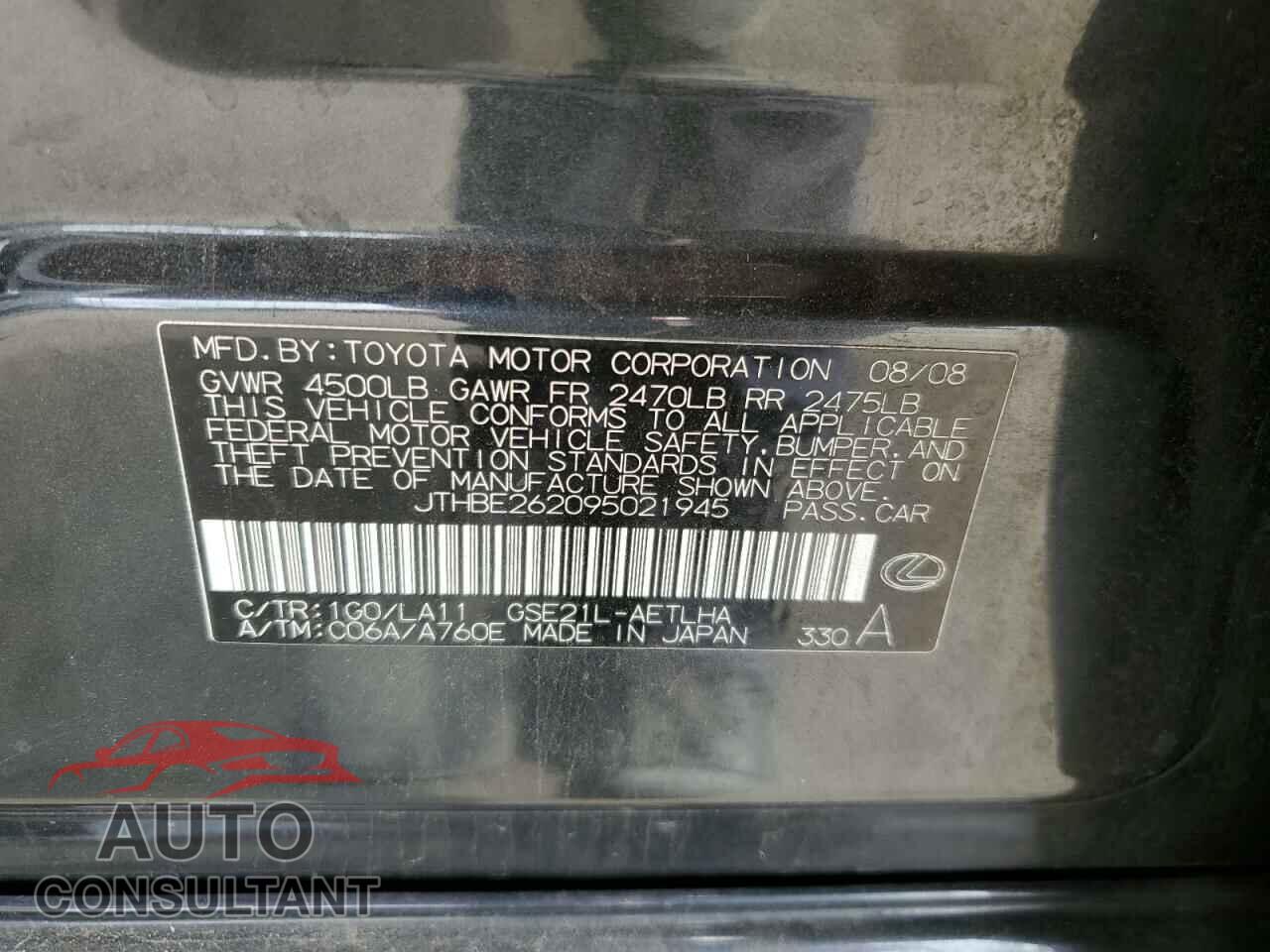 LEXUS IS 2009 - JTHBE262095021945