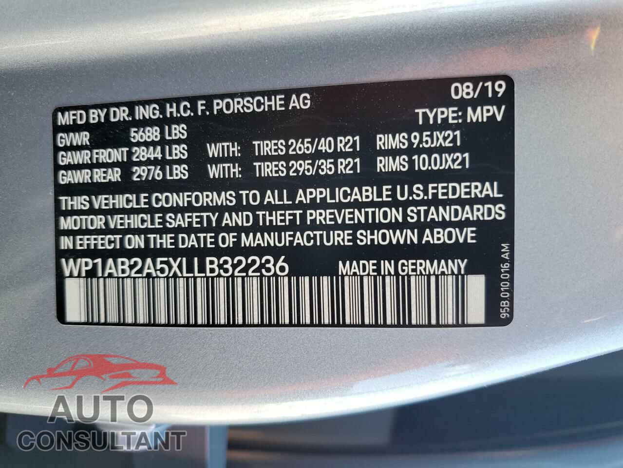 PORSCHE MACAN 2020 - WP1AB2A5XLLB32236